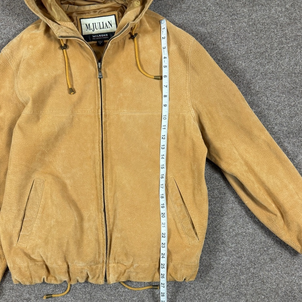 M. Julian Wilsons Tan Suede Leather Bomber Jacket Women’s Medium Hooded Full Zip - Picture 13 of 14